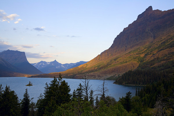 Sunlit hill by lake_2195